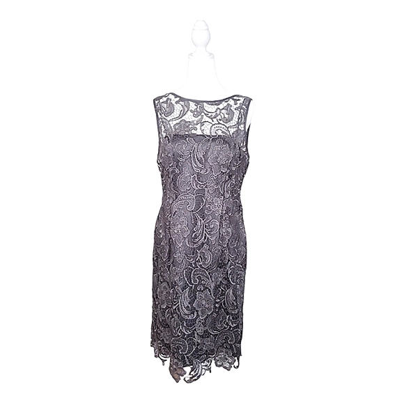 Adrianna Papell Evening Illusion Lace Sheath Dress Size 10 - Picture 1 of 10